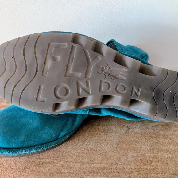 Fly London Teal Low-Wedge Shoes - Picture 3 of 6